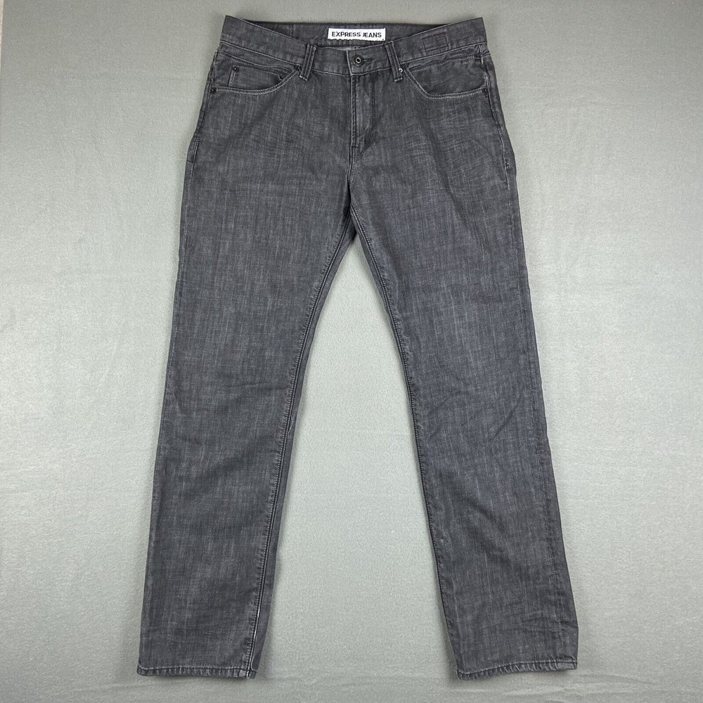 Express Jeans Mens 32x32 Black Denim Pants Rocco Slim Fit Straight Leg